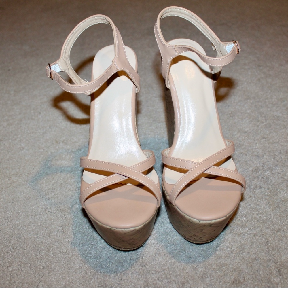 SHEIN Nude Strappy Platform Heels